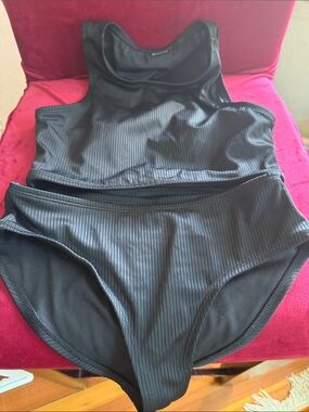 Old Navy Black Ribbed One-Piece Swim with High Waist Look